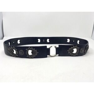 Chicos Belt Womens Large 2" Wide Black Leather Paisley Western Hook Loop Studded